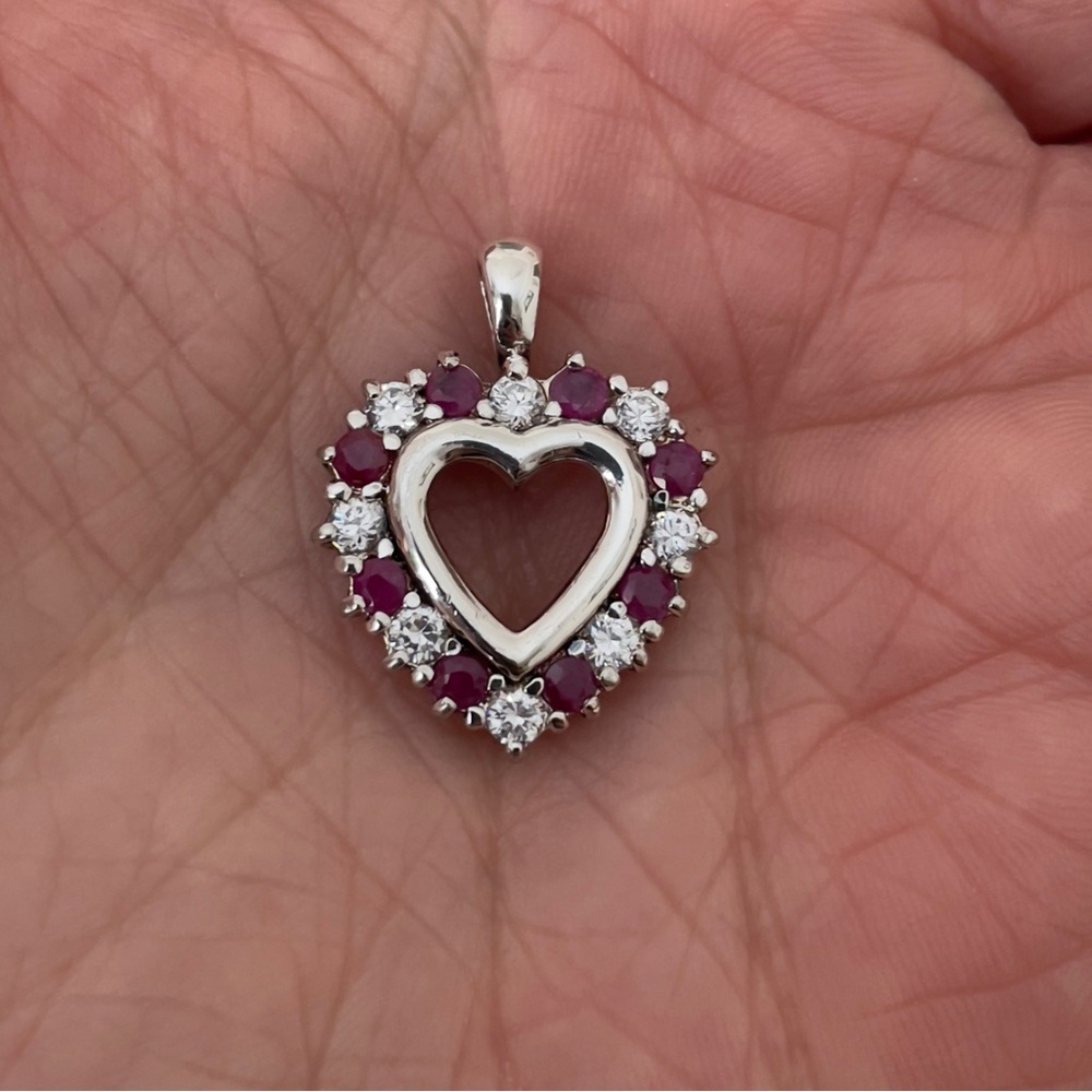 Sterling Silver Heart Pendant Ruby CZ Stamped 925